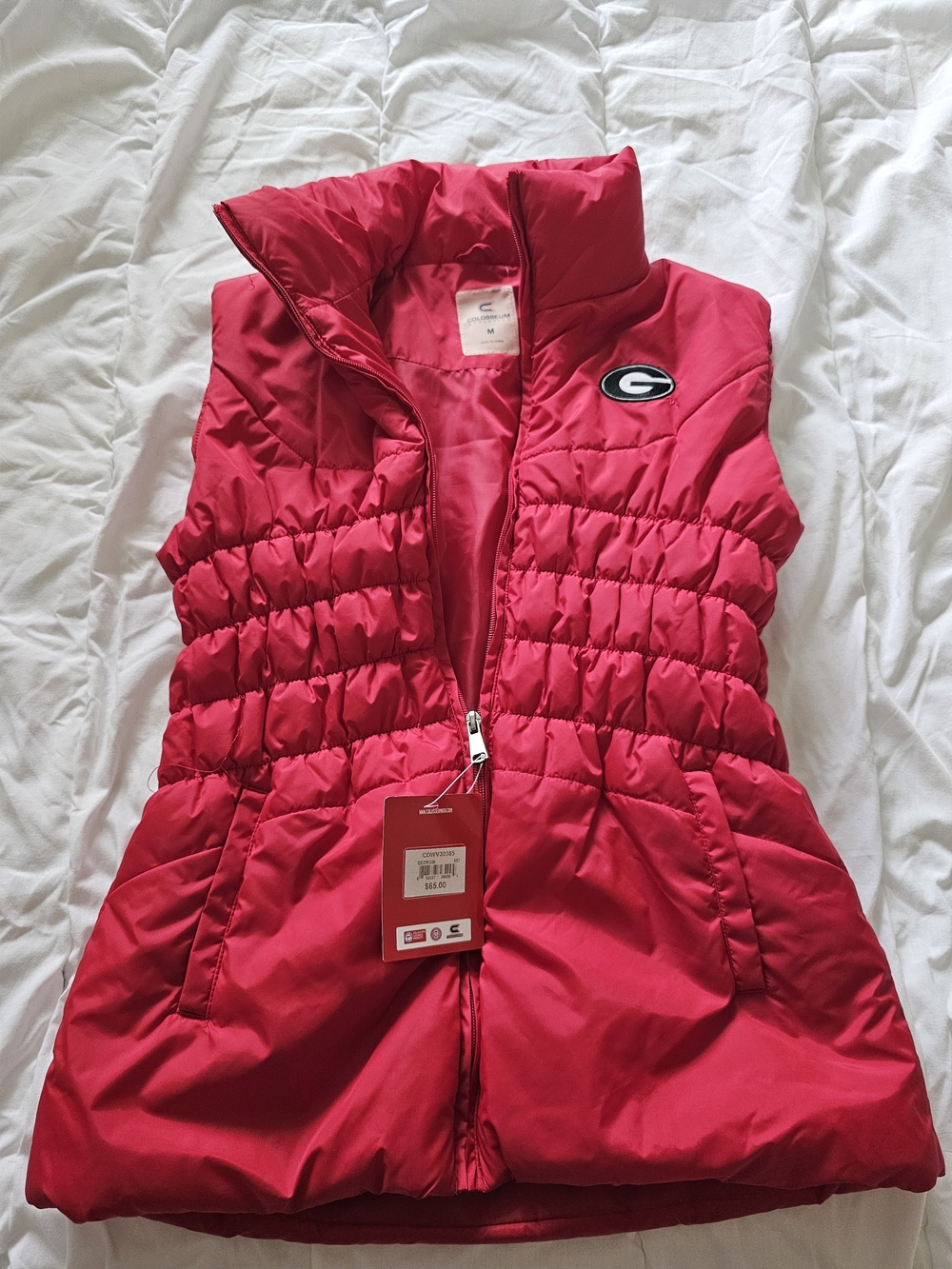 Girls' Red Puffer Vest with Logo Accent